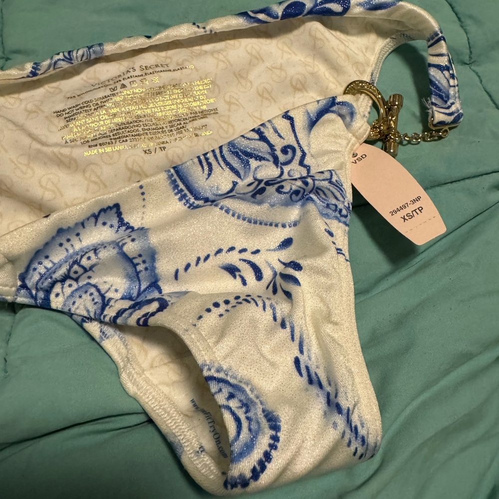 Blue and White Floral Bikini Bottom